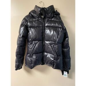 Brand New S13 Women’s Large Black Gloss Kylie Jacket Coat Removable Hood Puffer